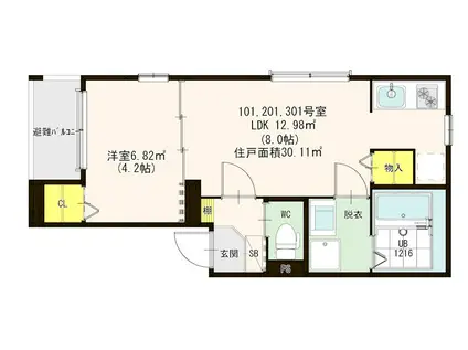 SPEAR姪浜(1LDK/3階)の間取り写真