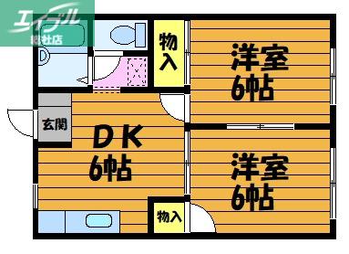 エルディム真木A棟(2DK/1階)の間取り写真