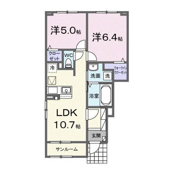 ディーテラス II(2LDK/1階)の間取り写真