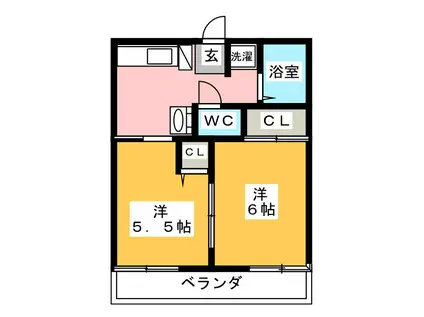 コーポラス川越サウスプラトウA(2DK/2階)の間取り写真