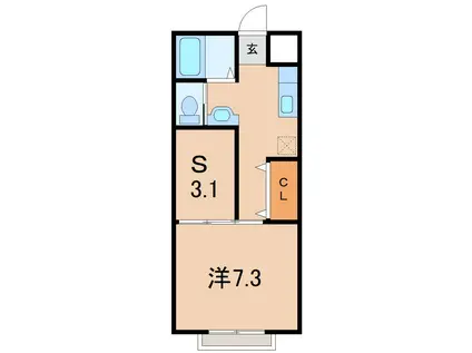 クラビアハウス(1SK/1階)の間取り写真