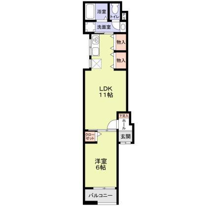 アリビア明神町A棟(1LDK/1階)の間取り写真