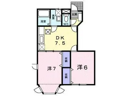パームコート青島 I(2DK/1階)の間取り写真