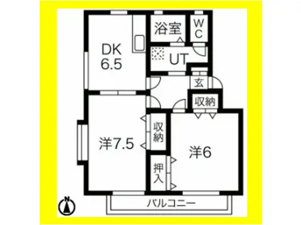 サンピュア宮沢II(2DK/1階)の間取り写真