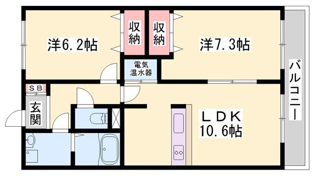 インタービレッジ城北(2LDK/1階)の間取り写真
