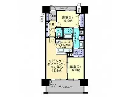 アルファステイツ倉敷鶴形II(2LDK/10階)の間取り写真