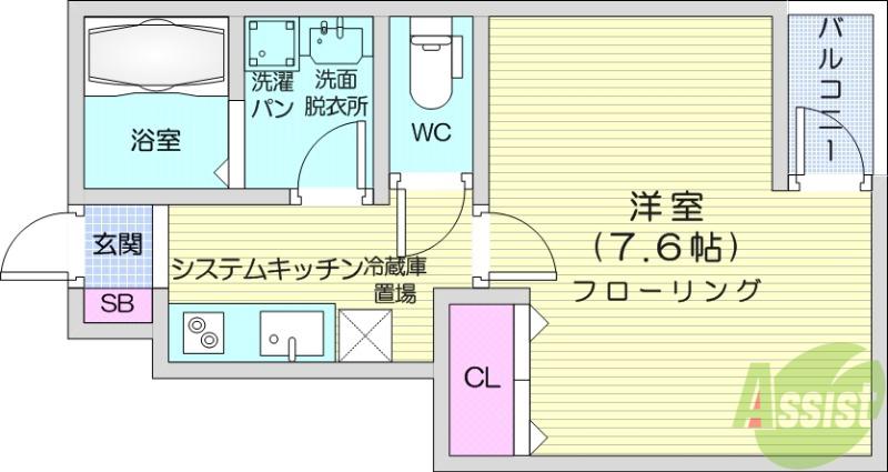 ジュネス米ヶ袋2(1K/1階)の間取り写真