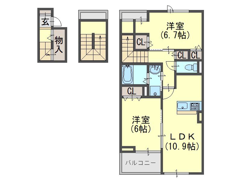 フォルトゥーナ 播磨(2LDK/3階)の間取り写真