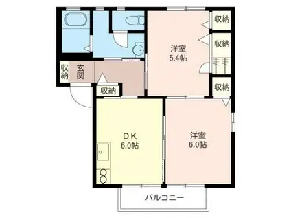 リヴェールサウス(2DK/2階)の間取り写真