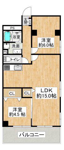 上高丸コーポラス(2LDK/4階)の間取り写真