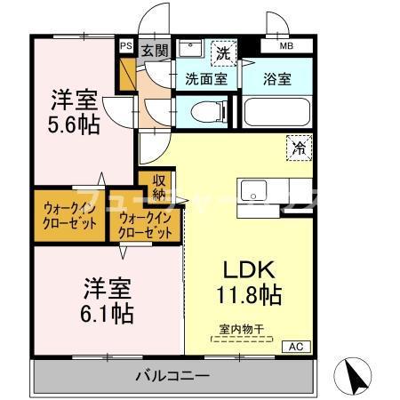 平成マンション小美玉(2LDK/1階)の間取り写真