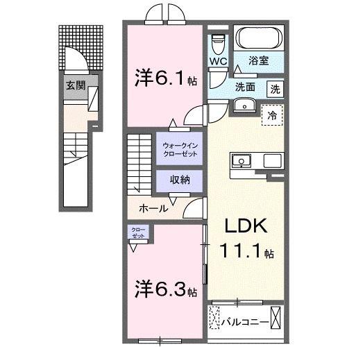 ベルシオン西江原II(2LDK/2階)の間取り写真