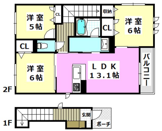 ジュネス穂積(3LDK/2階)の間取り写真
