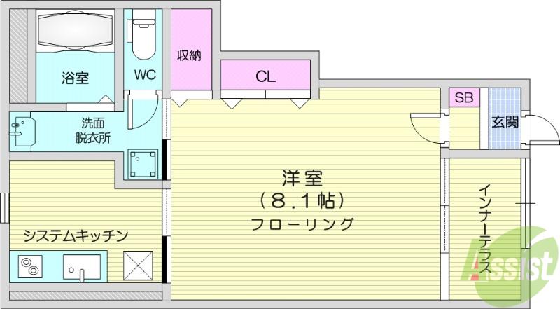 メゾン・アンソレイユ(1K/1階)の間取り写真
