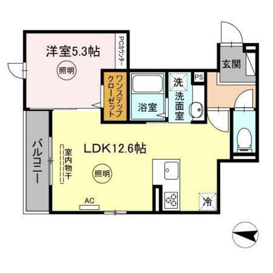 ラルーチェCD C棟(1LDK/2階)の間取り写真