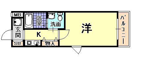 ラディウス森南(1K/2階)の間取り写真