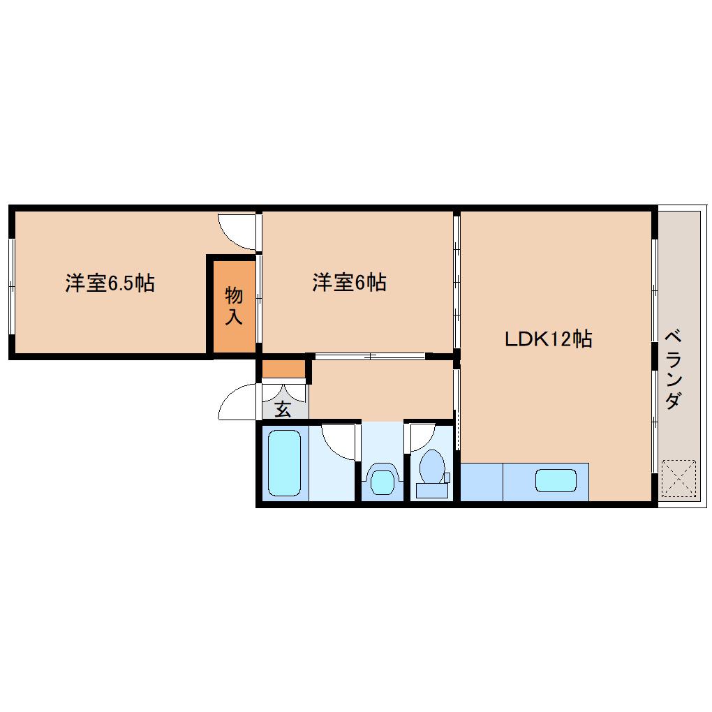 杉山ビル(2LDK/2階)の間取り写真
