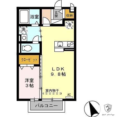 VILLA YAMATE C(1LDK/2階)の間取り写真