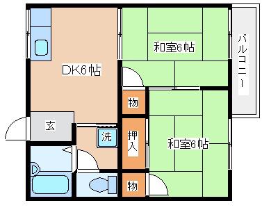 房王寺ハイツ(2DK/1階)の間取り写真