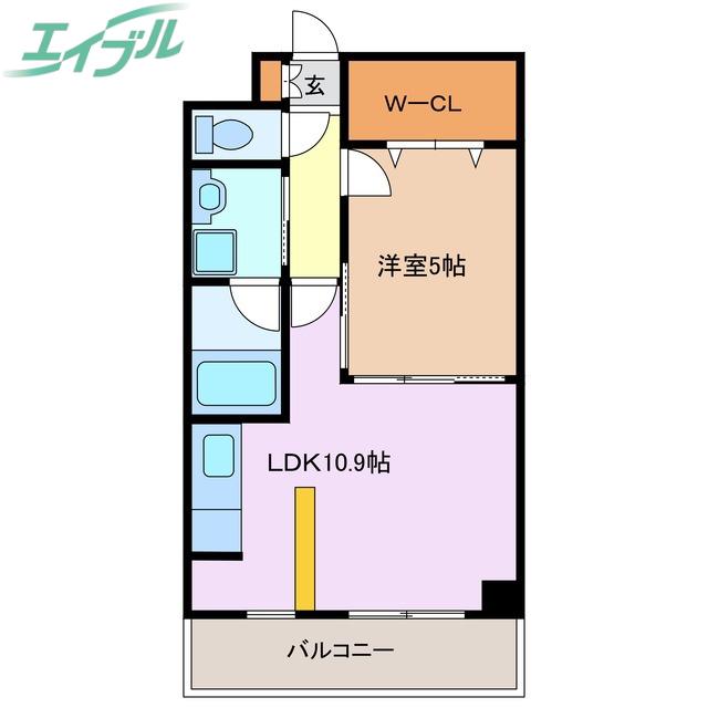四日市エンブルコート(1LDK/8階)の間取り写真