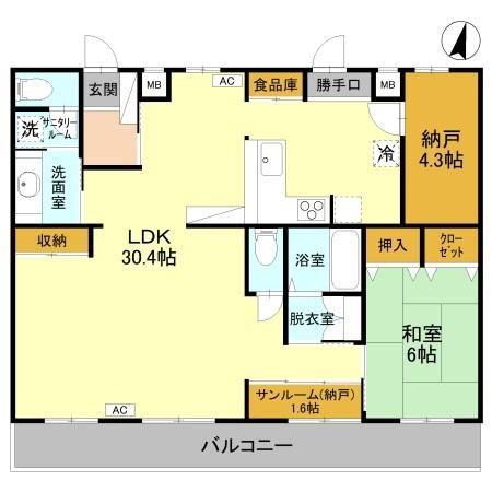エクセレントコートC(1LDK/1階)の間取り写真