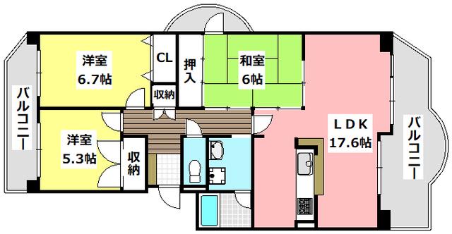 マウントビュー西田中(3LDK/3階)の間取り写真