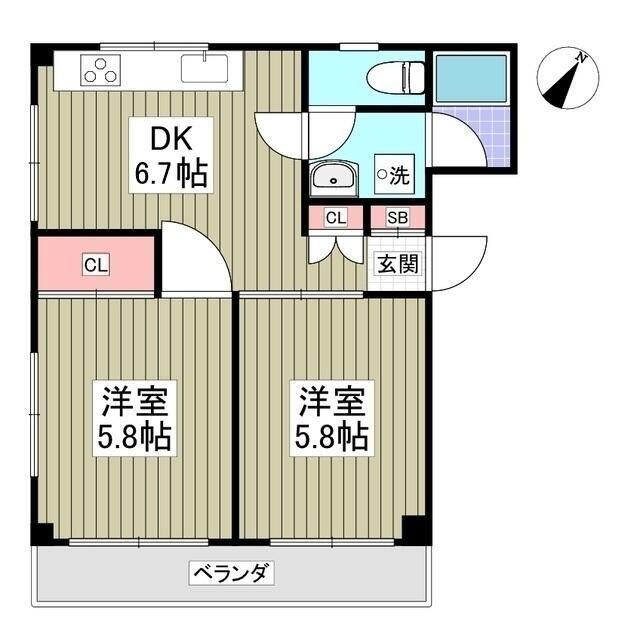 セブンスターハイツ(2DK/1階)の間取り写真