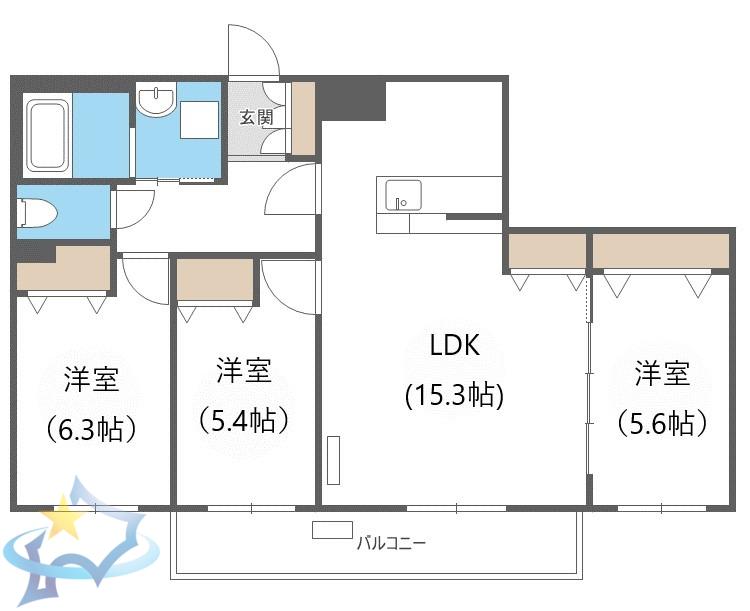 リーフウィング(3LDK/4階)の間取り写真
