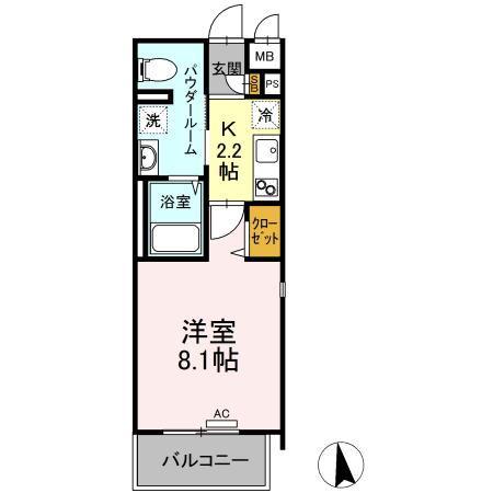 フォレスタ岡山医大南(1K/4階)の間取り写真