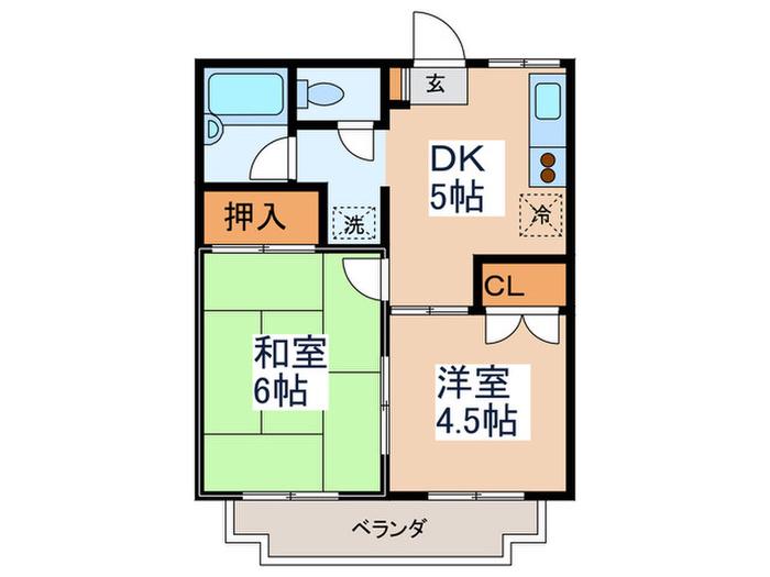 エランドールB(2DK/1階)の間取り写真