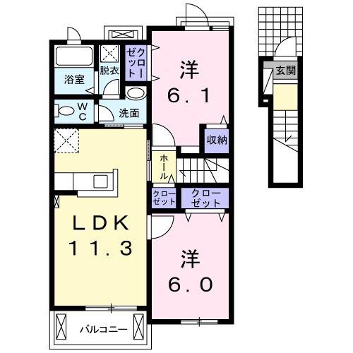 チェリーブロッサム(2LDK/2階)の間取り写真