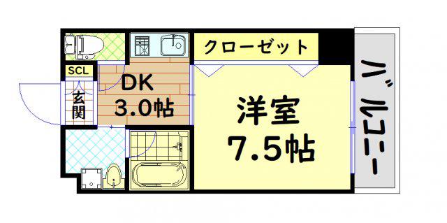 エクシードPREMIUM(1K/3階)の間取り写真