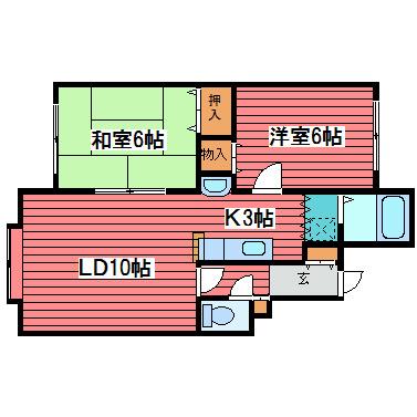 橋場ハイツ(2LDK/2階)の間取り写真
