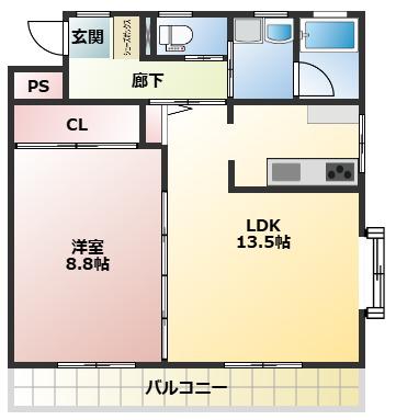 メゾンドMJ陽東(1LDK/3階)の間取り写真