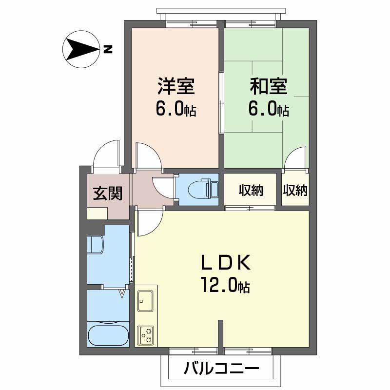 フレグランス南久米E棟(2LDK/2階)の間取り写真