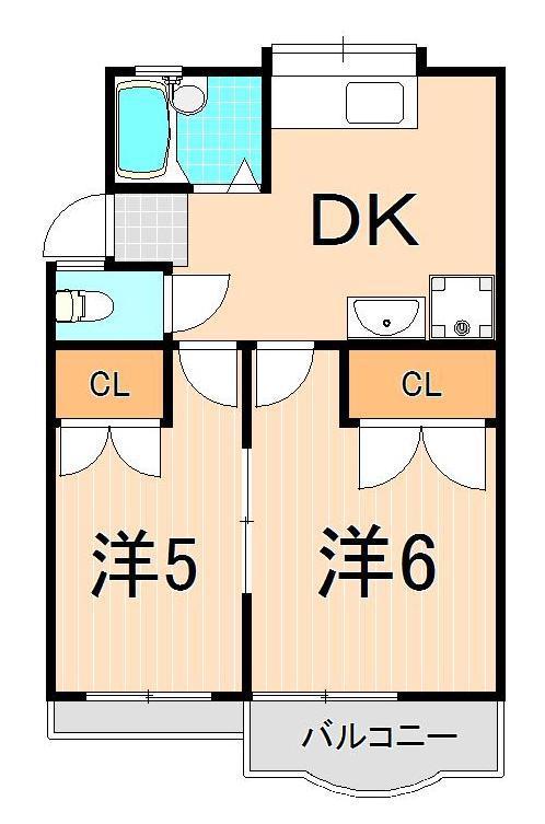 メゾンパーシモン(2DK/2階)の間取り写真