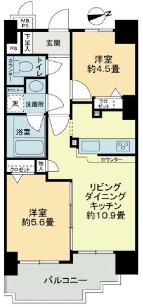 ライオンズマンション白金台(2LDK/9階)の間取り写真