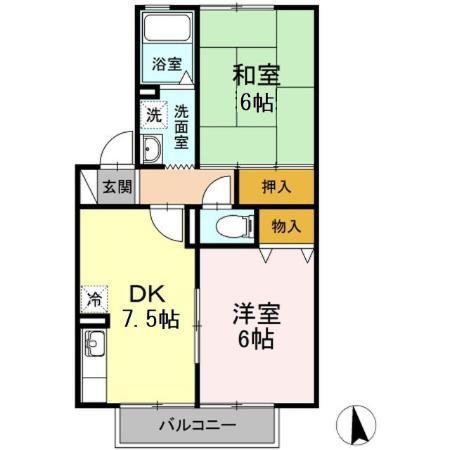 セジュールTAKA(2DK/2階)の間取り写真