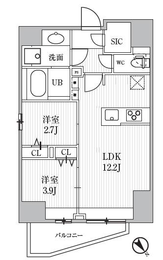 S-RESIDENCE目黒大岡山BRESA(2LDK/4階)の間取り写真