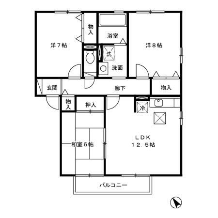 リビングタウン向中野D(3LDK/2階)の間取り写真