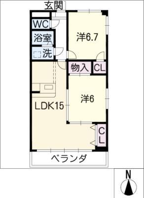 グランドステージ桜ヶ丘(2LDK/2階)の間取り写真