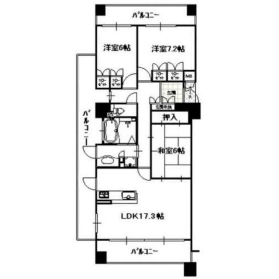 サーパス百道(3LDK/7階)の間取り写真