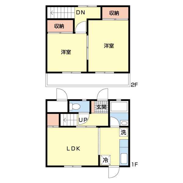 北陽パレスB(2LDK/1階)の間取り写真