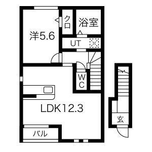 アスガルドB棟(1LDK/2階)の間取り写真