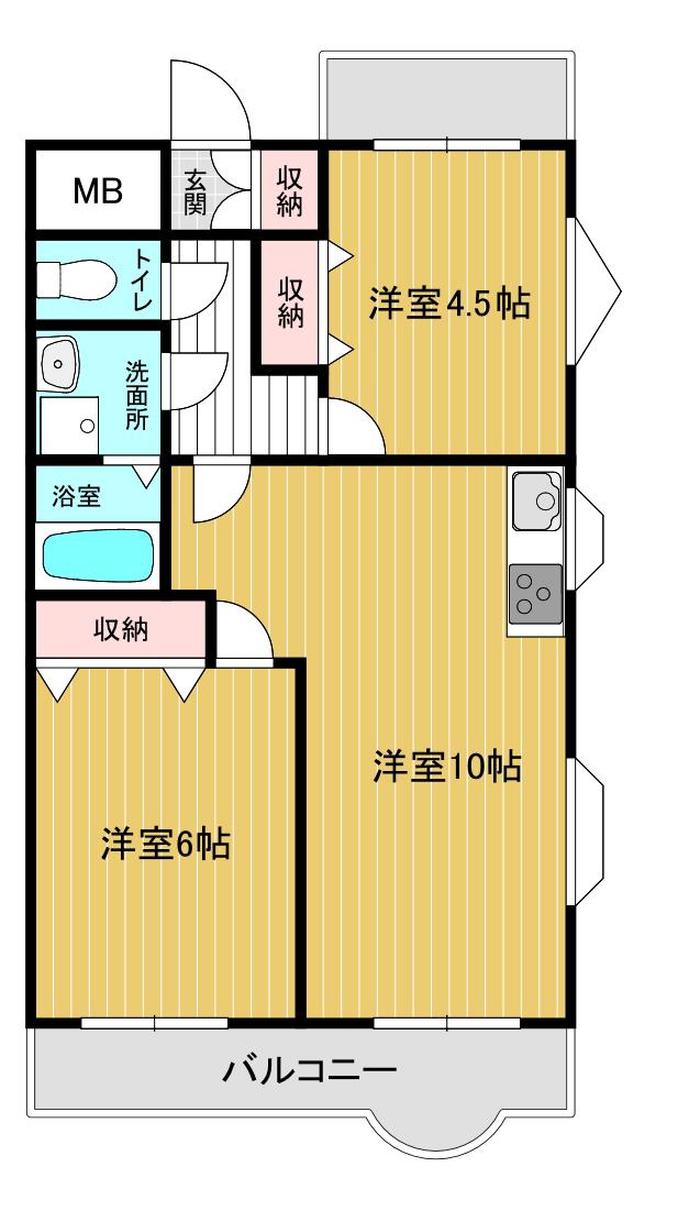 ミヤビヒルズ大泉学園B棟(3LDK/3階)の間取り写真