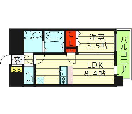 プレリス大阪今里サヴィア(1LDK/15階)の間取り写真