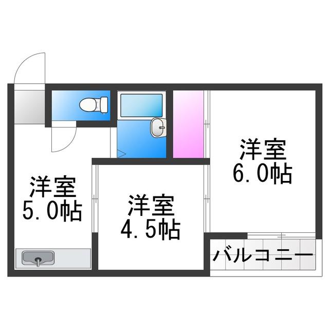 コーポ南住吉(2K/3階)の間取り写真