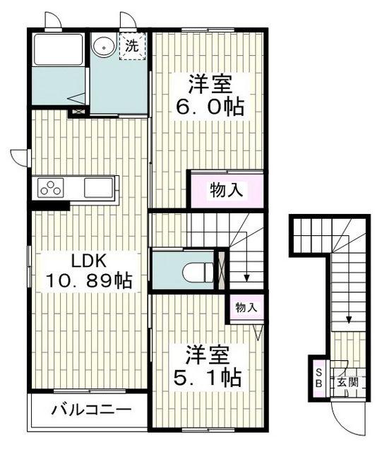 リヴェールII(2LDK/2階)の間取り写真