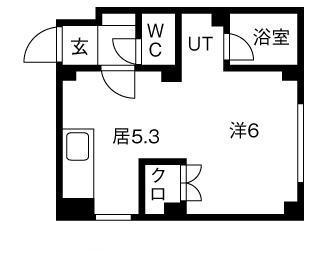Uハウス北26条(1DK/3階)の間取り写真