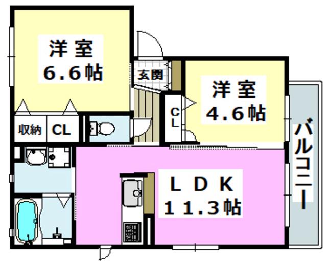 ハイツ太田 A棟(2LDK/2階)の間取り写真